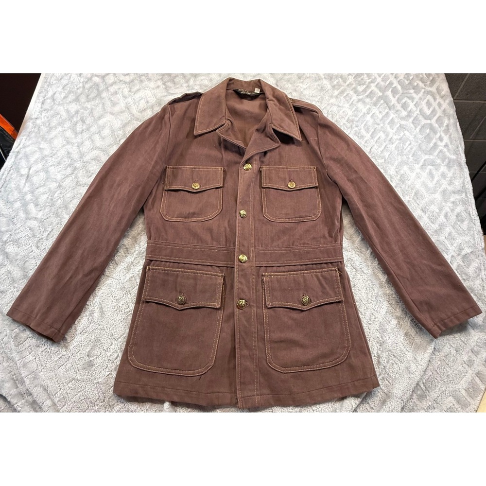 VTG Men's SEARS "Sportswear" Brown Cotton Cargo COAT 38 Vtg 70s Field Coat